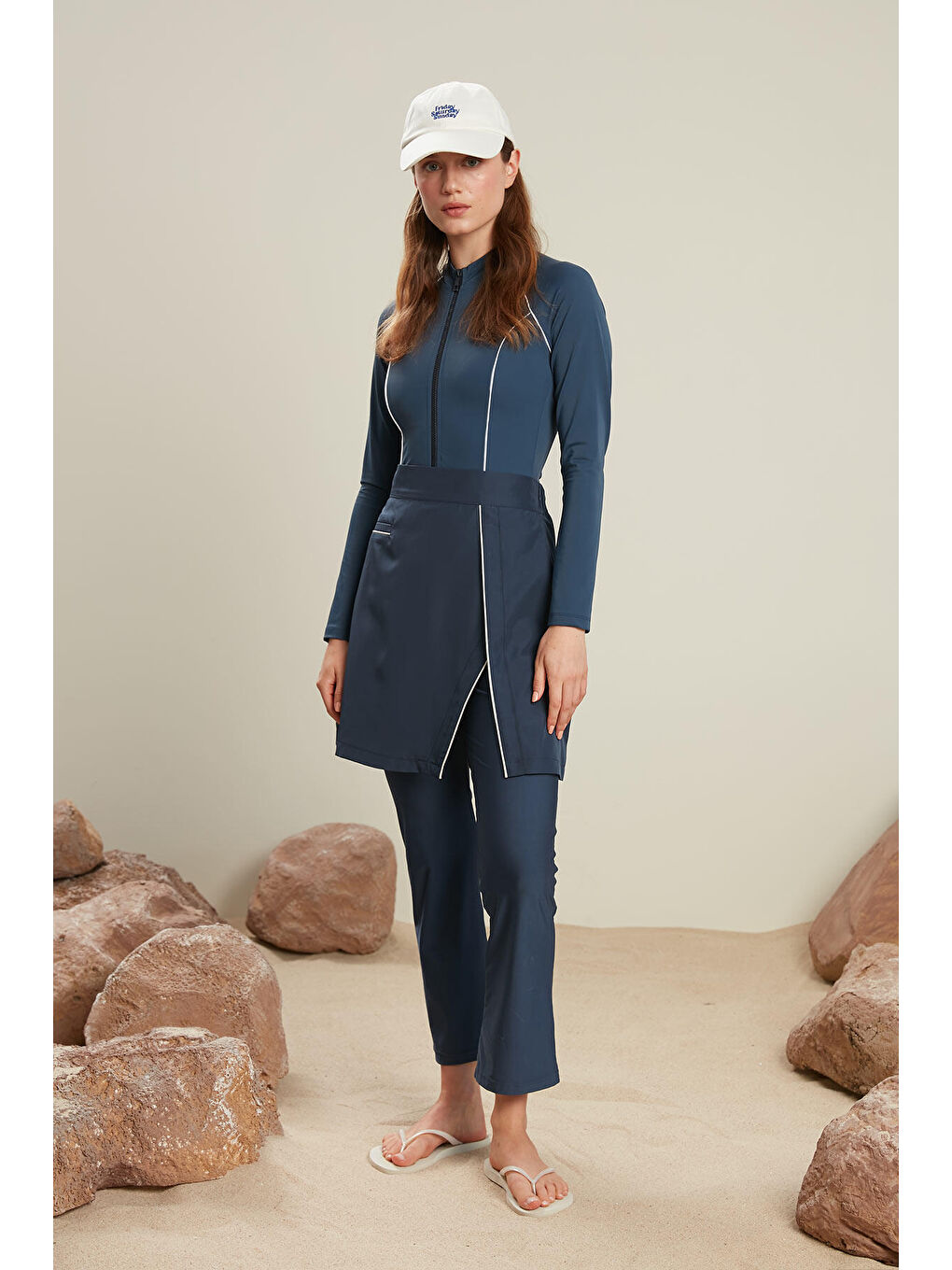 Tesettür Biyeli Mayo Etek Lacivert-4