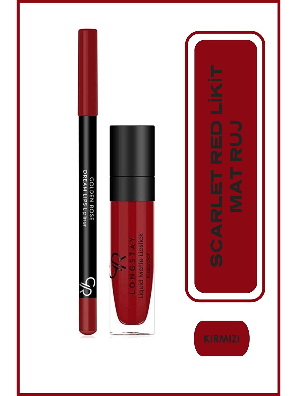 Matte Lip Kit Scarlet Red Avokado Ve Pamuk Yağlı Mat Ruj & Dudak Kalemi 5,5 Ml + 1,6 G-1