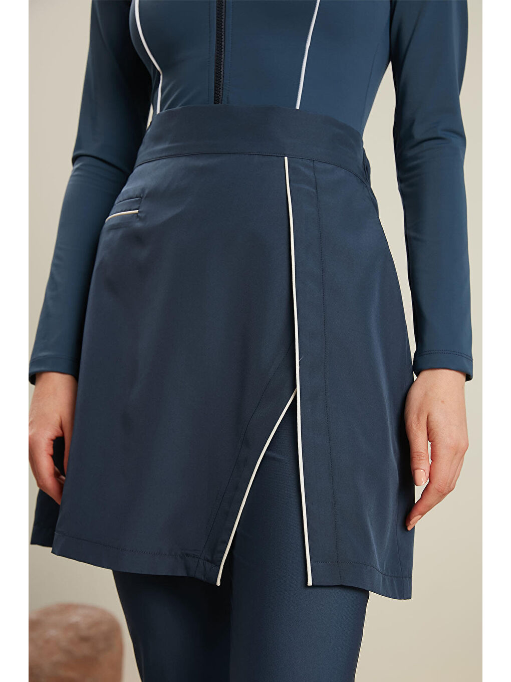 Tesettür Biyeli Mayo Etek Lacivert-5