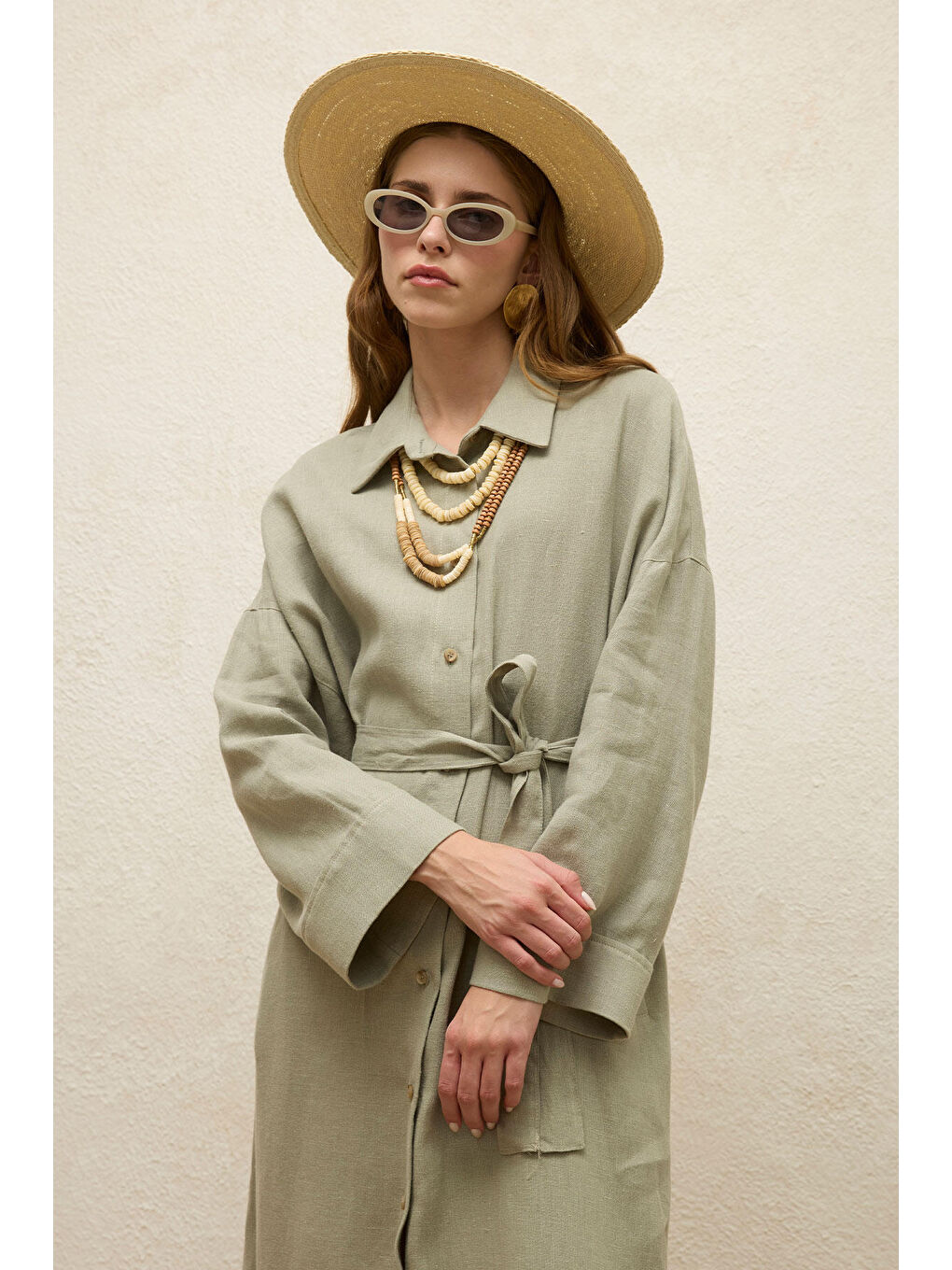 Keten Elbise Açık Yeşil-3