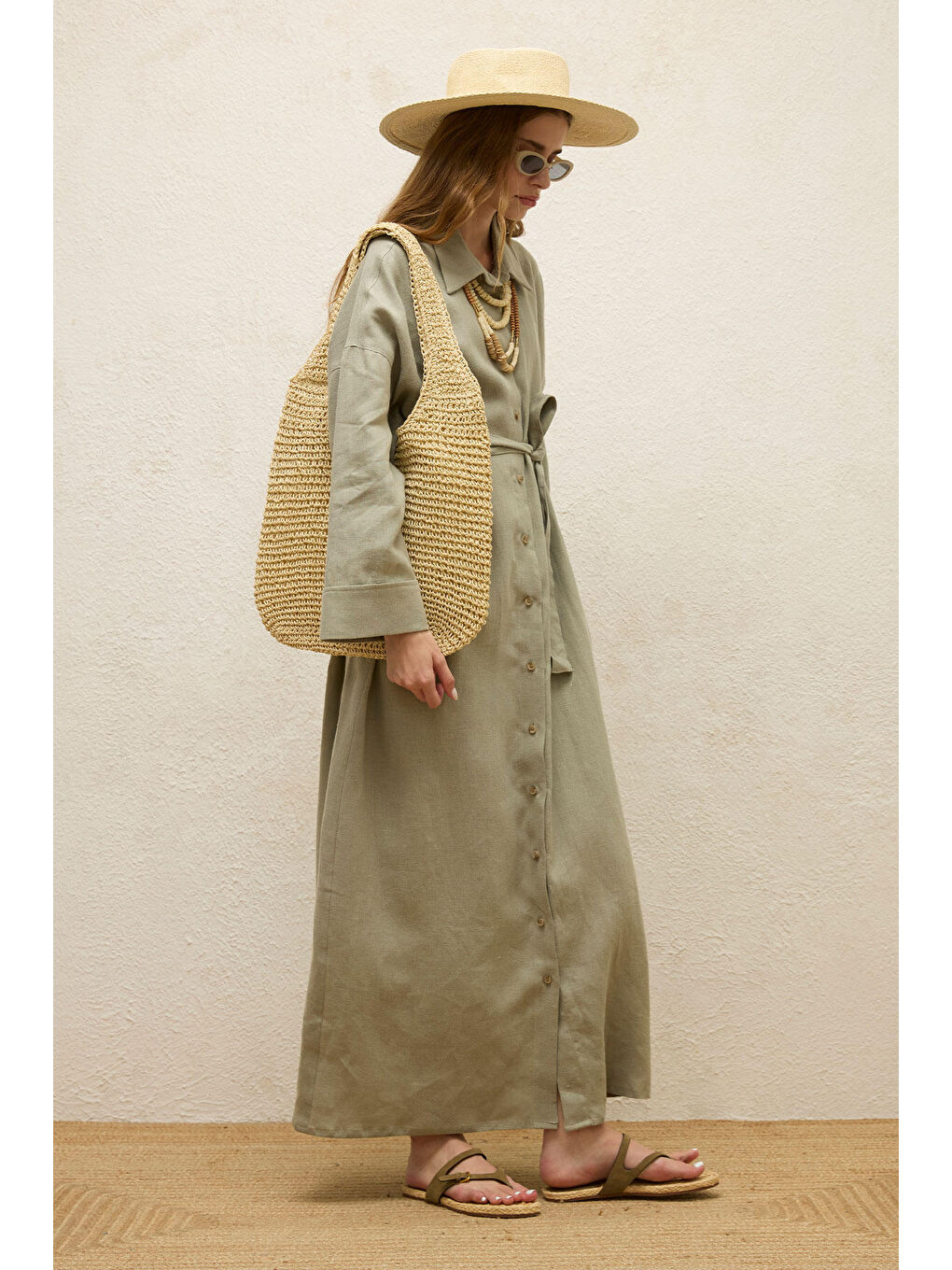 Keten Elbise Açık Yeşil-4