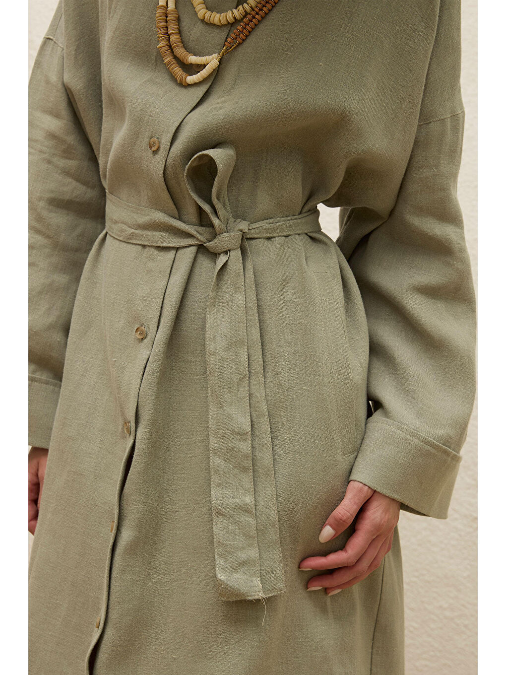 Keten Elbise Açık Yeşil-5