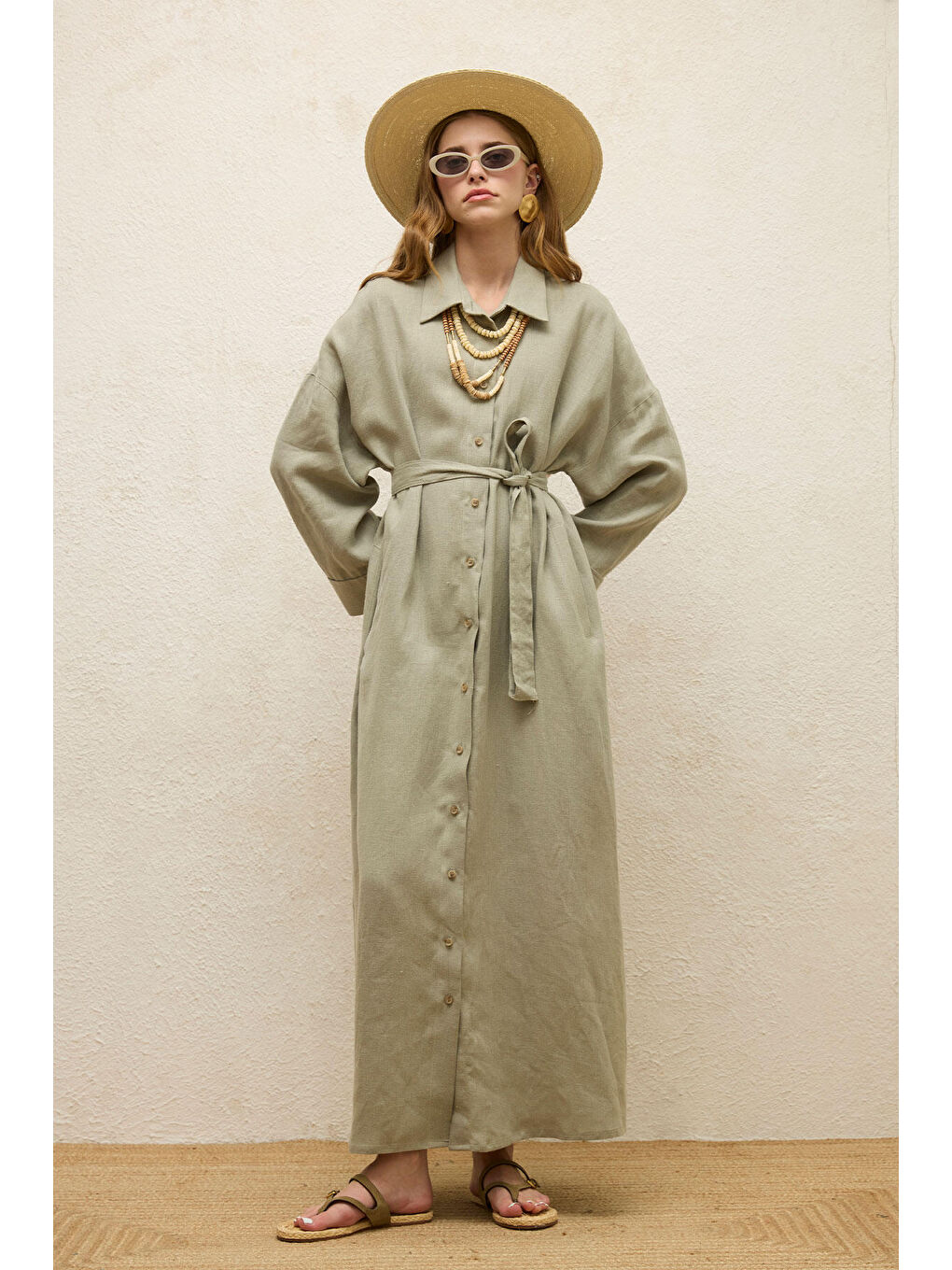 Keten Elbise Açık Yeşil-6