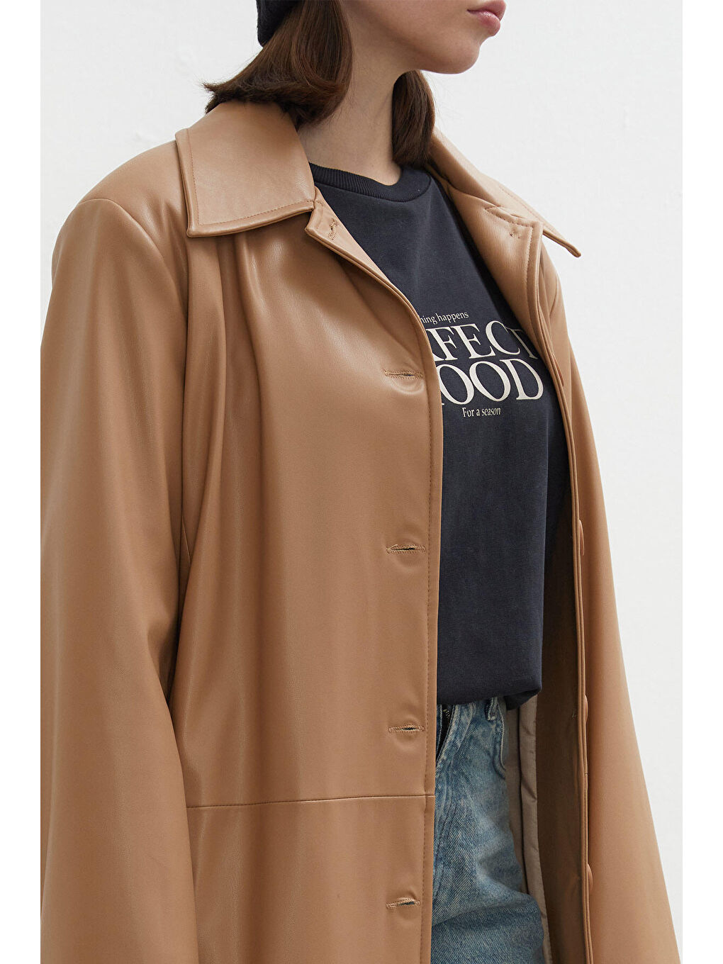 Kahverengi Haıley Deri Trençkot Camel-5