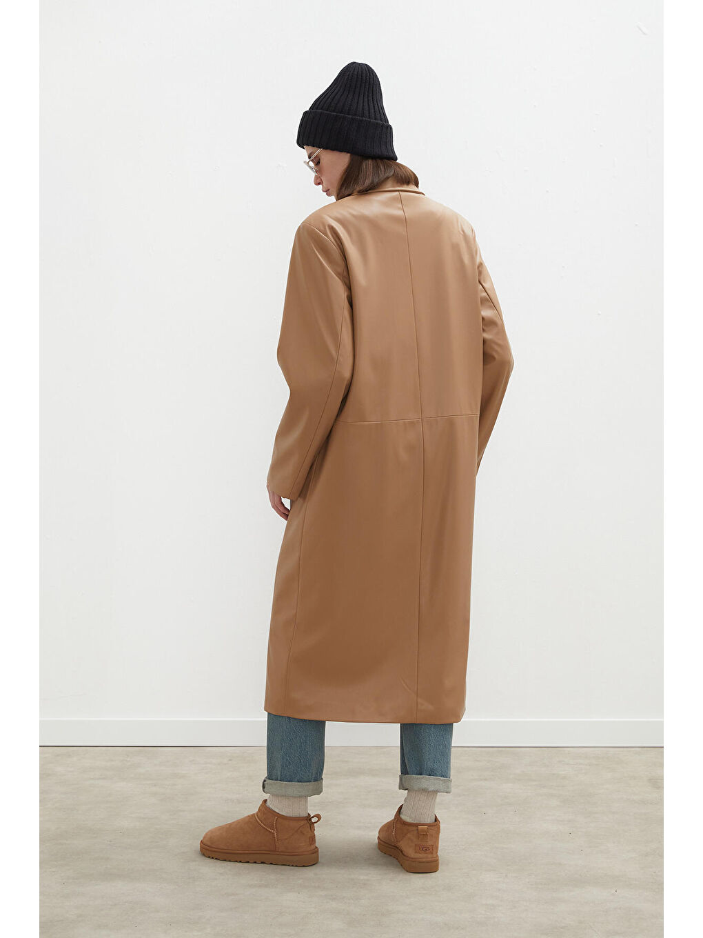 Kahverengi Haıley Deri Trençkot Camel-6