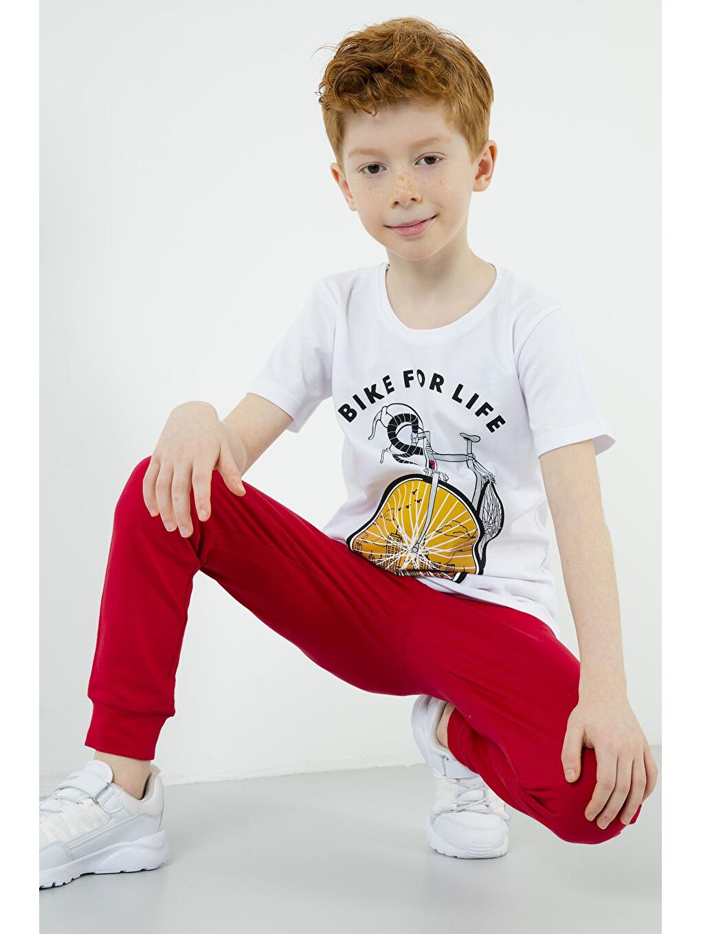 Beyaz Baskılı Bisiklet Yaka % 100 Pamuk T Shirt 5923416-2