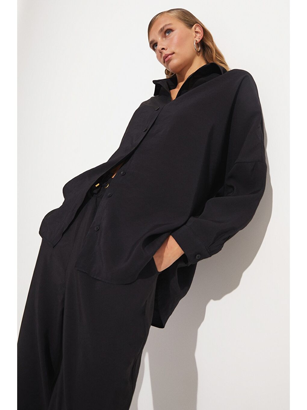 Siyah Bol Kesim Gömlek- Pantolon Takım-4