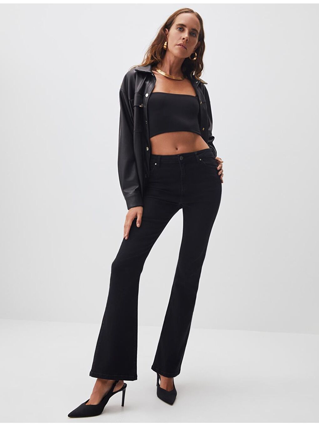 Siyah Yüksek Bel Bol Paça Jean Pantolon