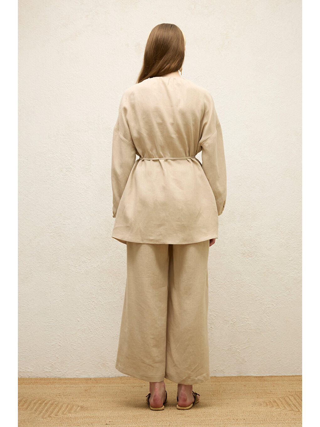 Bej Keten Balon Kol Gömlek Natural-7