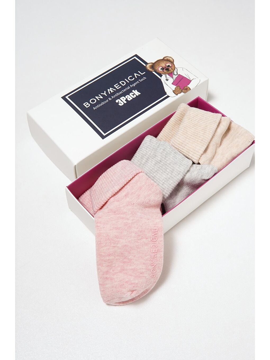 3 Lü Paket Medikal Bebek Çorap Pembe Desenli-1