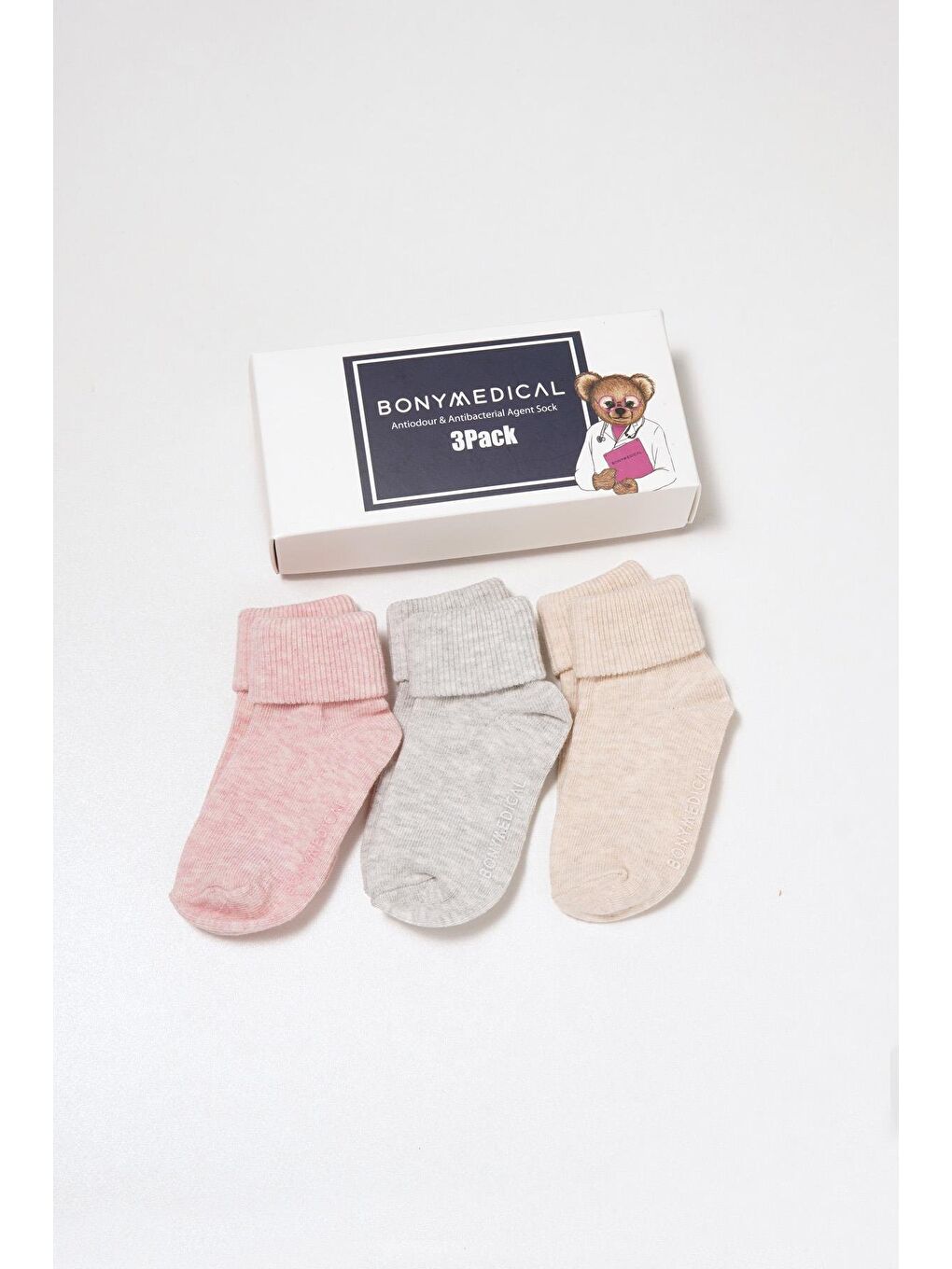 3 Lü Paket Medikal Bebek Çorap Pembe Desenli-2