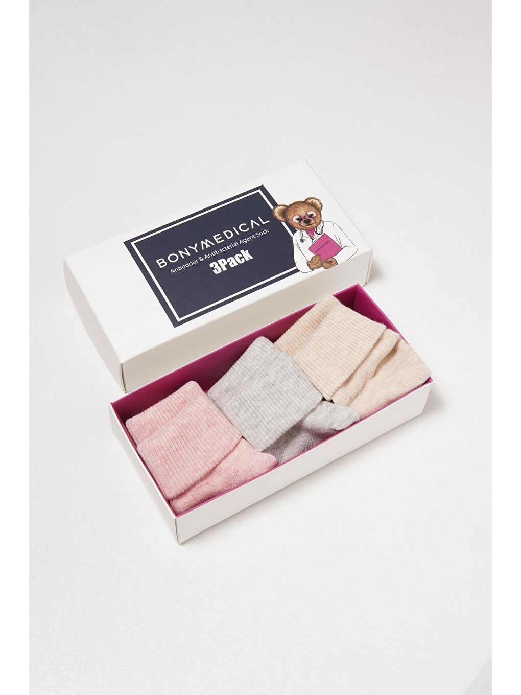 3 Lü Paket Medikal Bebek Çorap Pembe Desenli-3