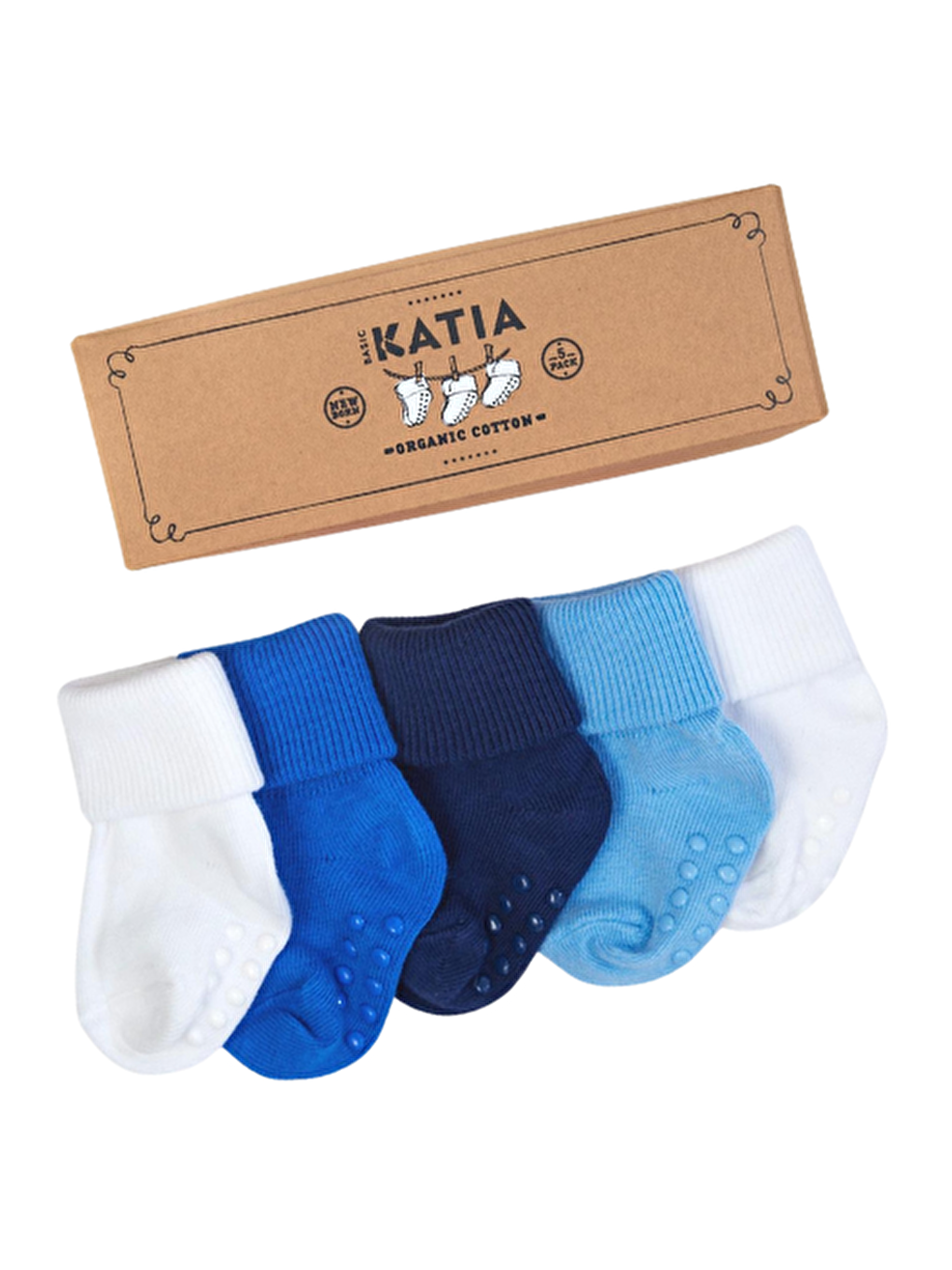Katia And Bony 5'Li Paket Yenidoğan Organik Bebek Çorap Beyaz/Mavi