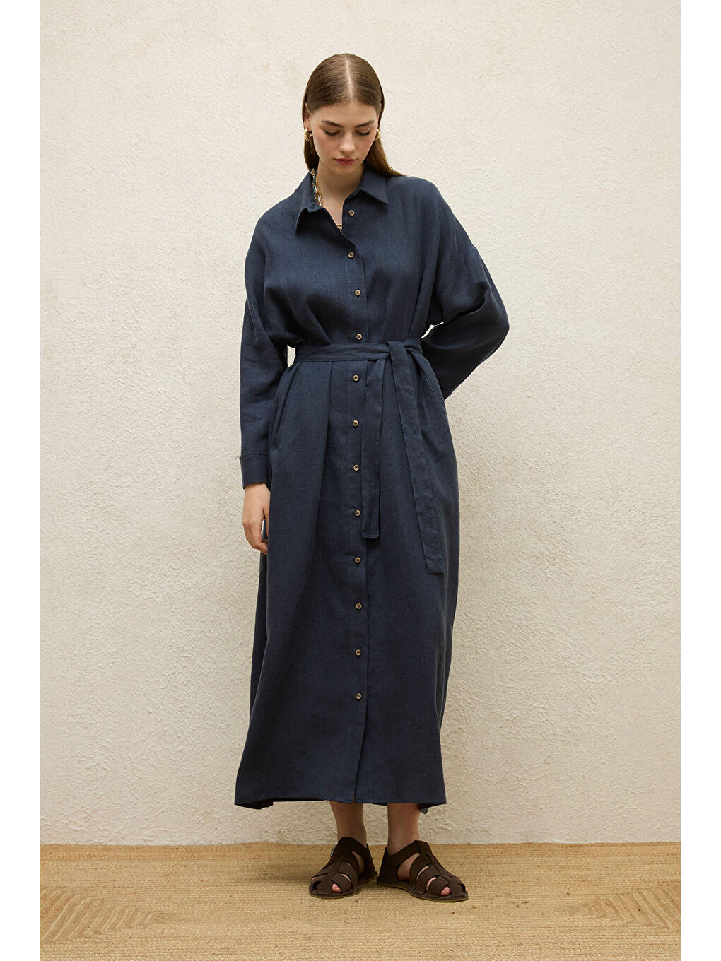 Keten Elbise Lacivert-2