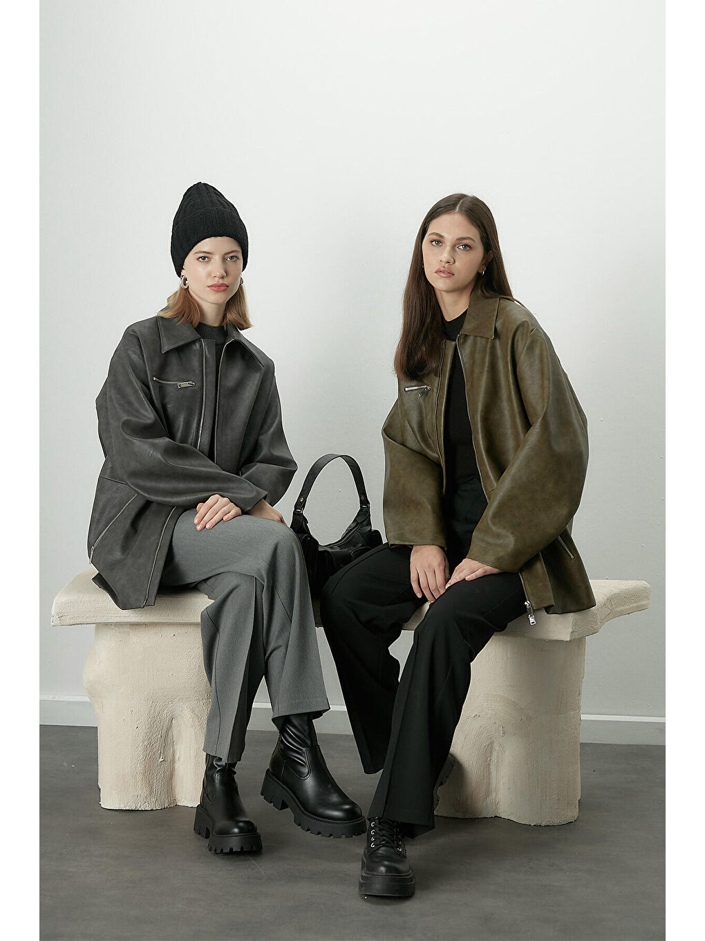 Eskitme Efektli Deri Ceket Yeşil-1