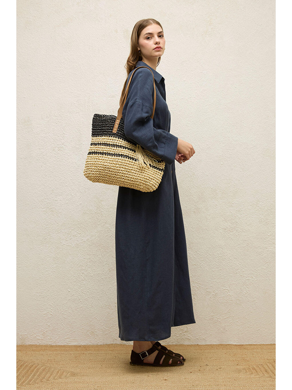 Keten Elbise Lacivert-6
