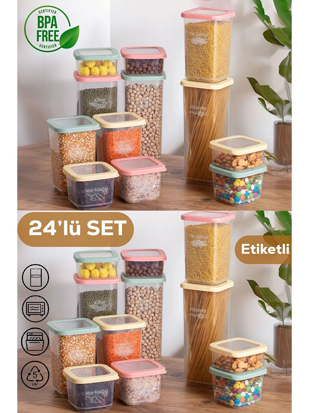 Renksiz 1036 Rainbow 24'lü Etiketli Renkli Kapaklı Gıda Kavanoz Saklama Kabı Seti Erzak Kabı Organizer-2