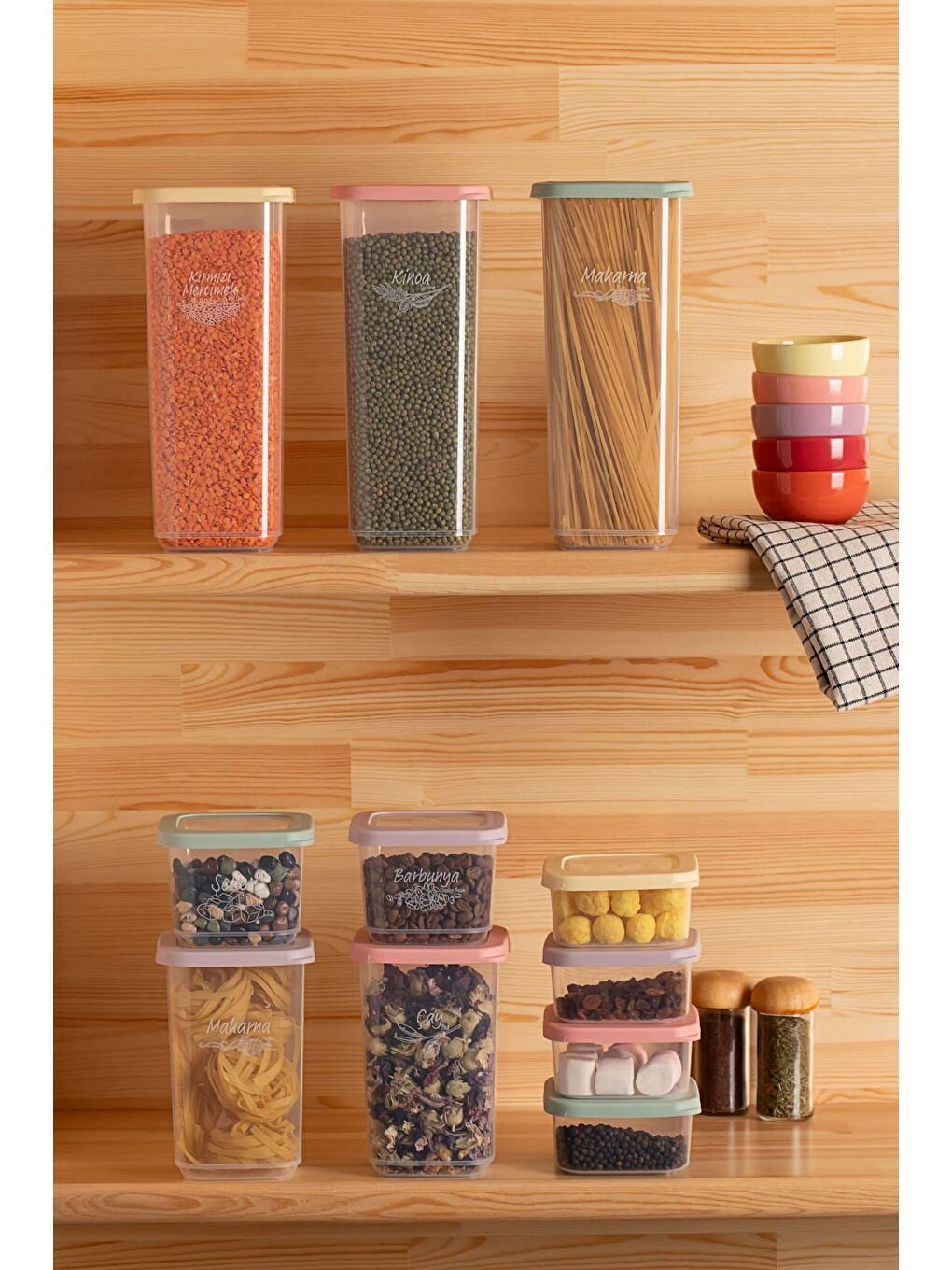 Renksiz 1036 Rainbow 24'lü Etiketli Renkli Kapaklı Gıda Kavanoz Saklama Kabı Seti Erzak Kabı Organizer-3