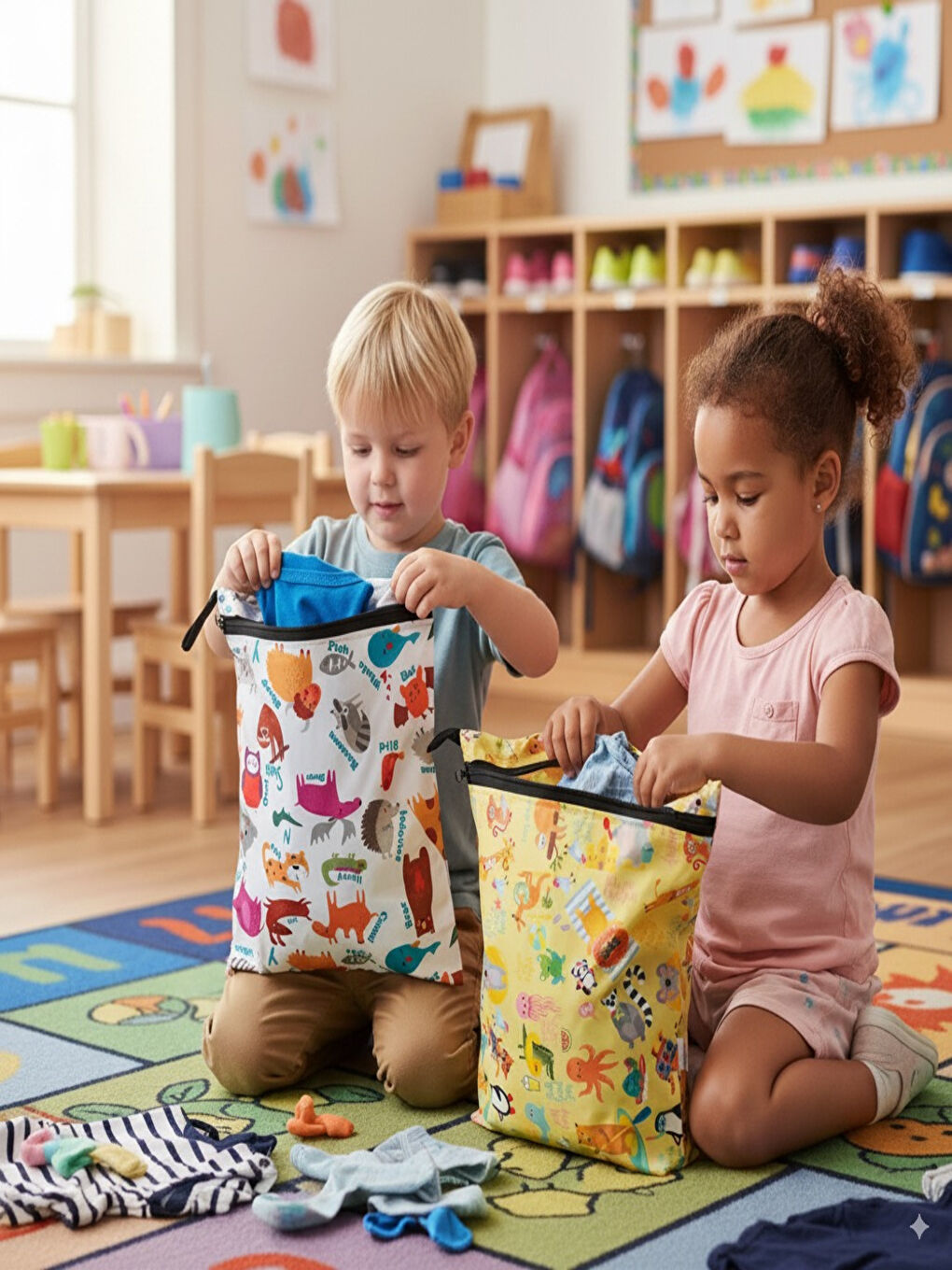 Karışık 2 Adet, 37x30 cm, Summer ve Zoo Desen, Sıvı Geçirmeyen Çok Amaçlı Çanta, Ekonomik Set, Yıkanabilir-1