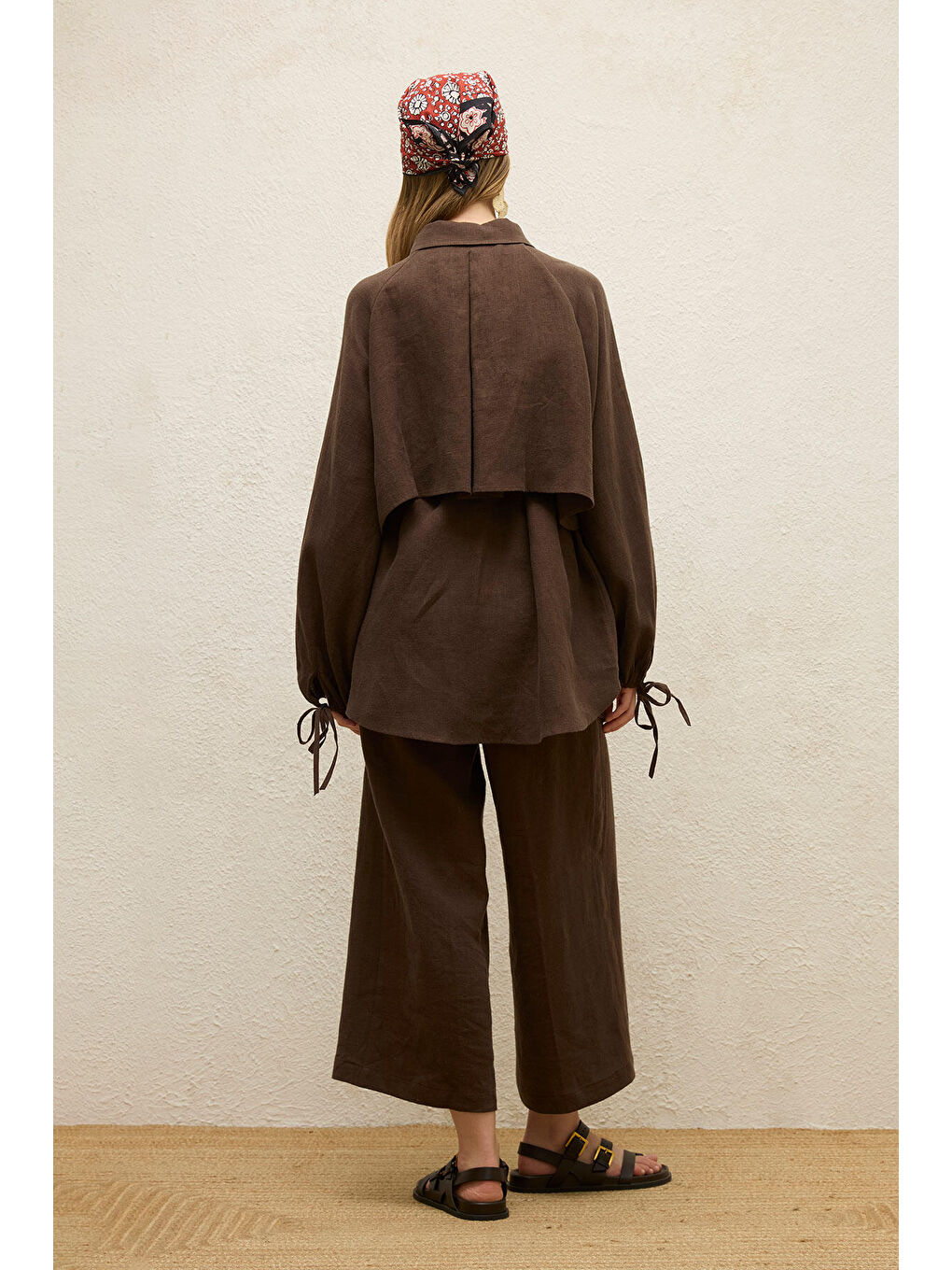 Kahverengi Ütü İzli Keten Pantolon Acı Kahve-4