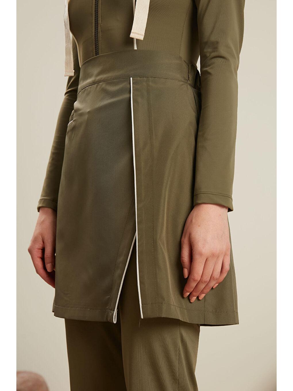 Tesettür Biyeli Mayo Etek Haki-5