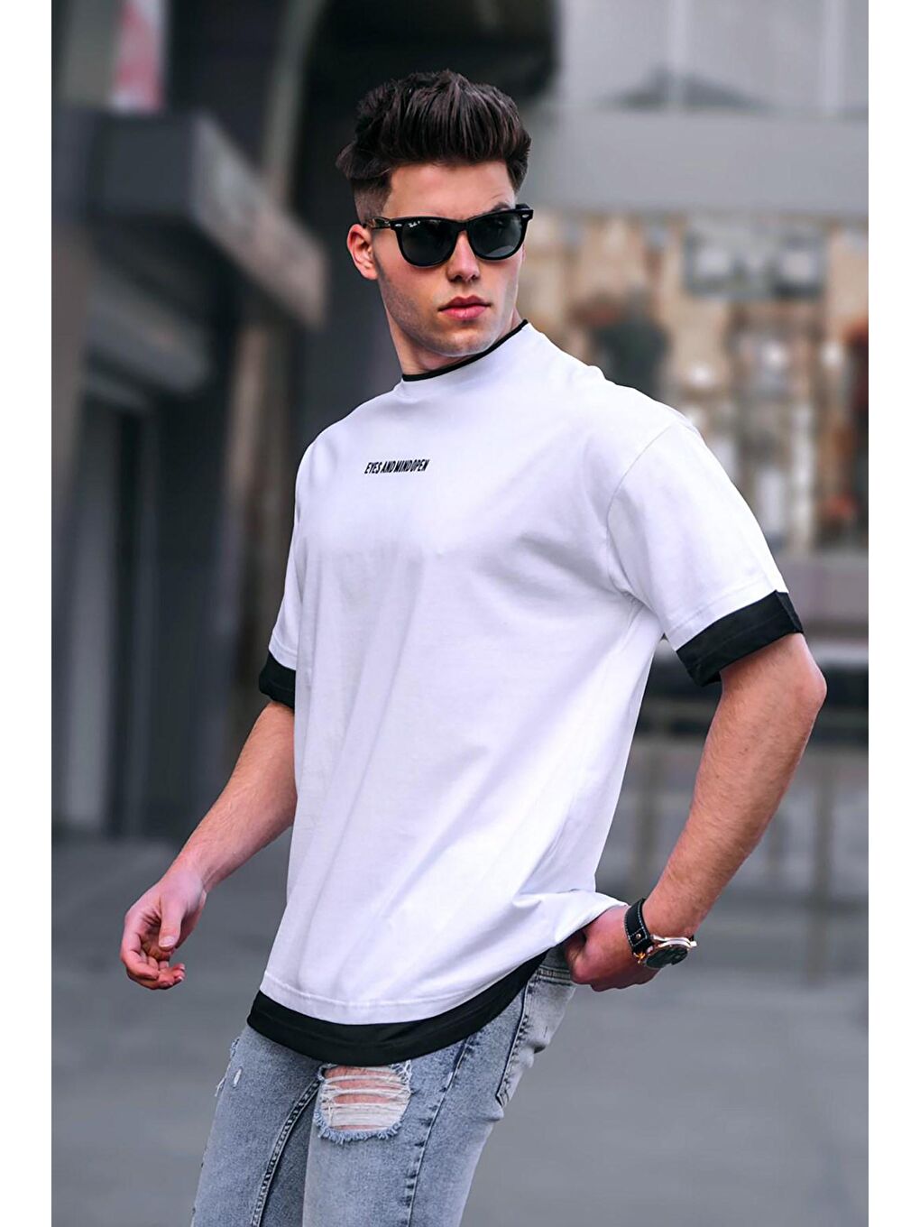 Erkek Beyaz Basic Oversize Tişört 5802