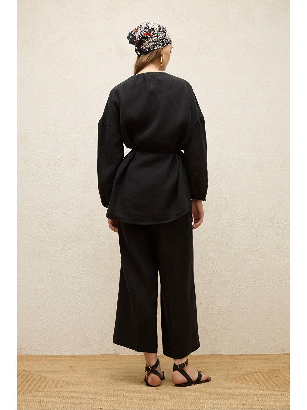 Keten Balon Kol Gömlek Siyah-7