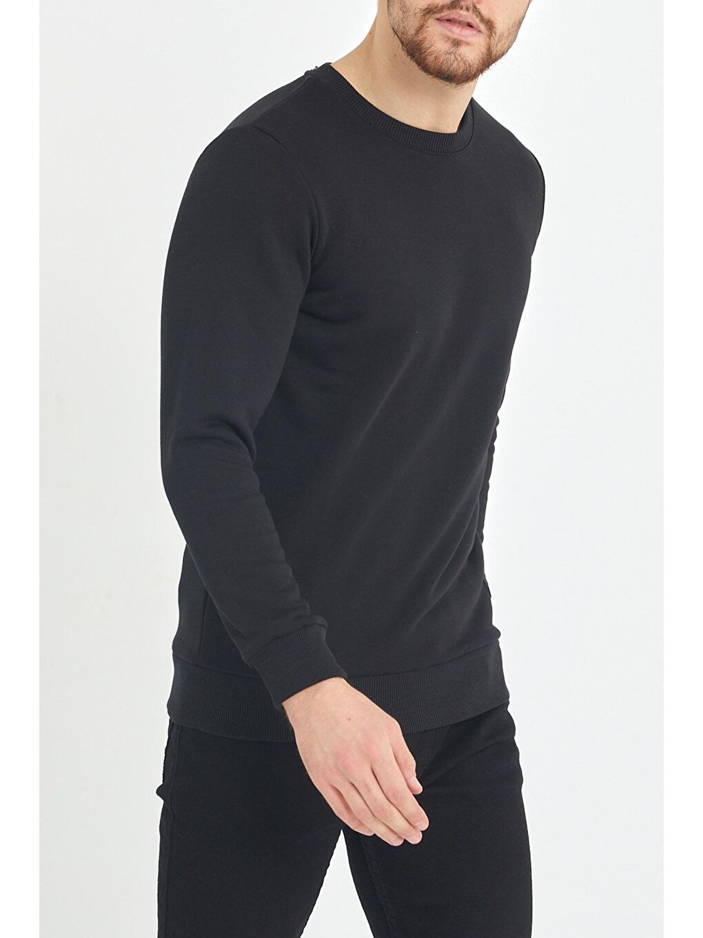 Siyah Yumuşak Dokulu Basic Bisiklet Yaka Sweatshirt 1KXE8-44486-02