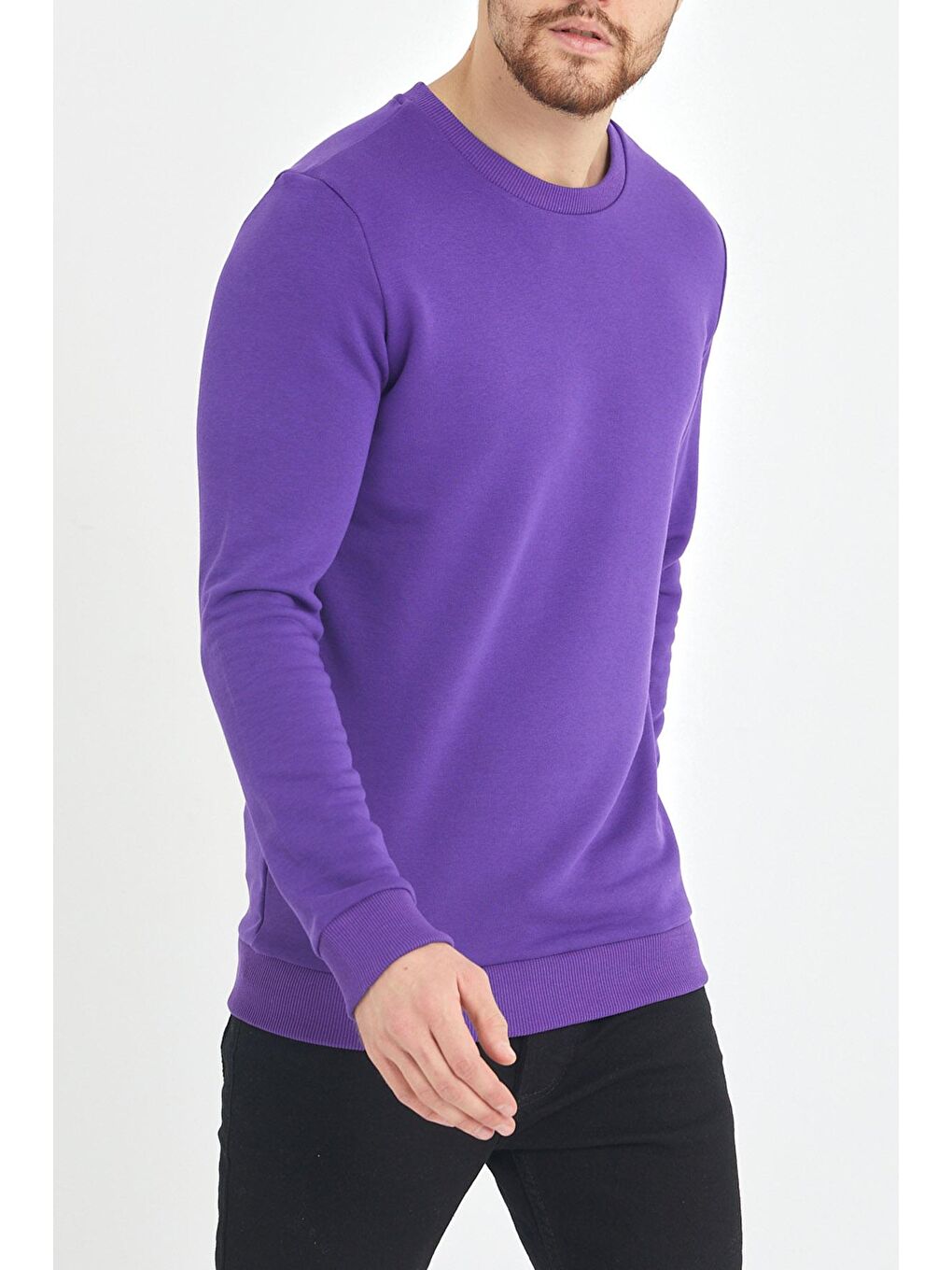 Mor Yumuşak Dokulu Basic Bisiklet Yaka Sweatshirt 1KXE8-44487-06