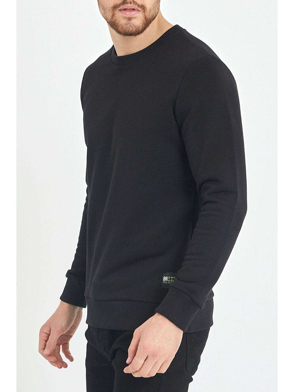 Siyah Yumuşak Dokulu Basic Bisiklet Yaka Sweatshirt 1KXE8-44486-02-1