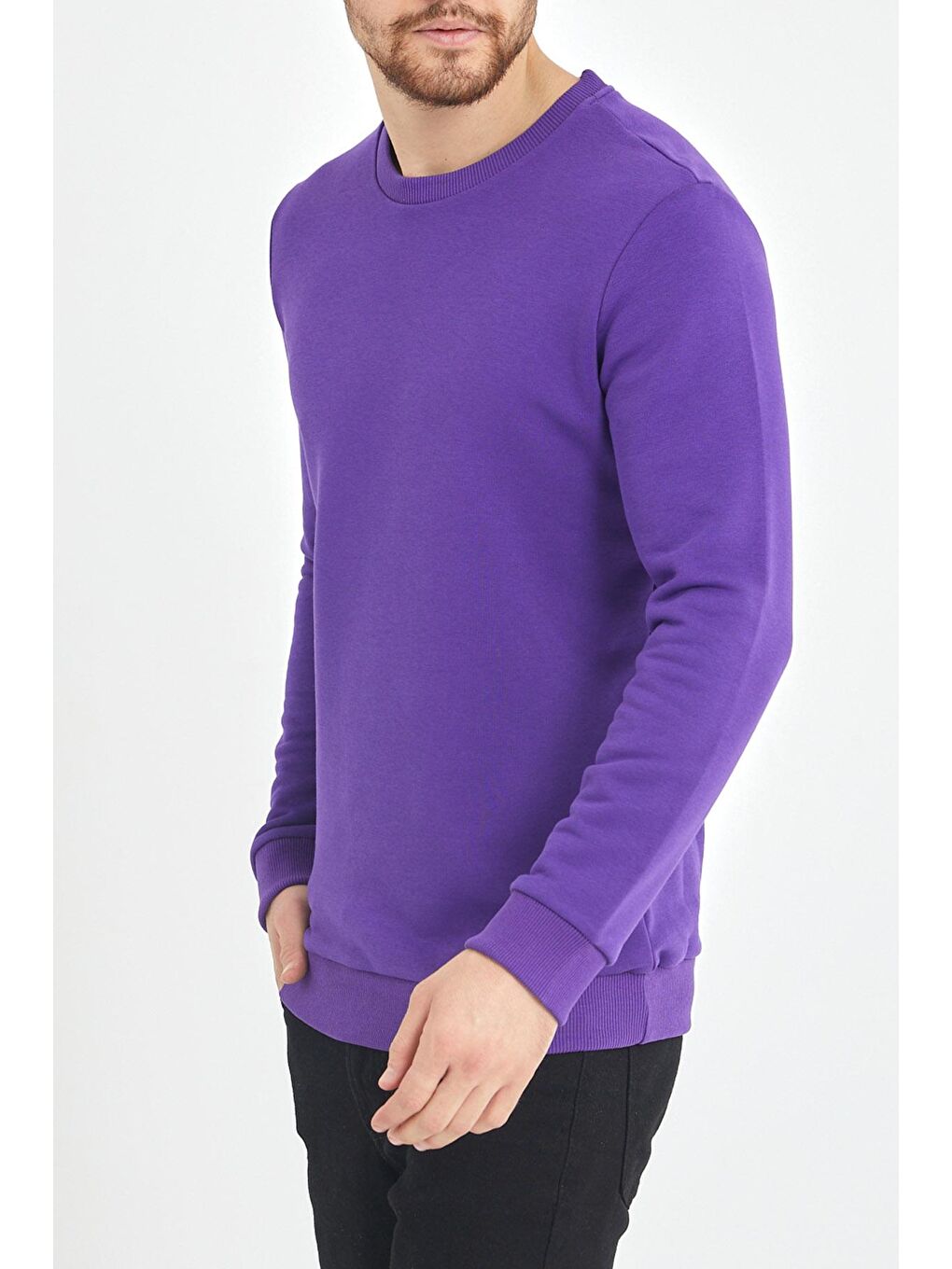 Mor Yumuşak Dokulu Basic Bisiklet Yaka Sweatshirt 1KXE8-44487-06-1
