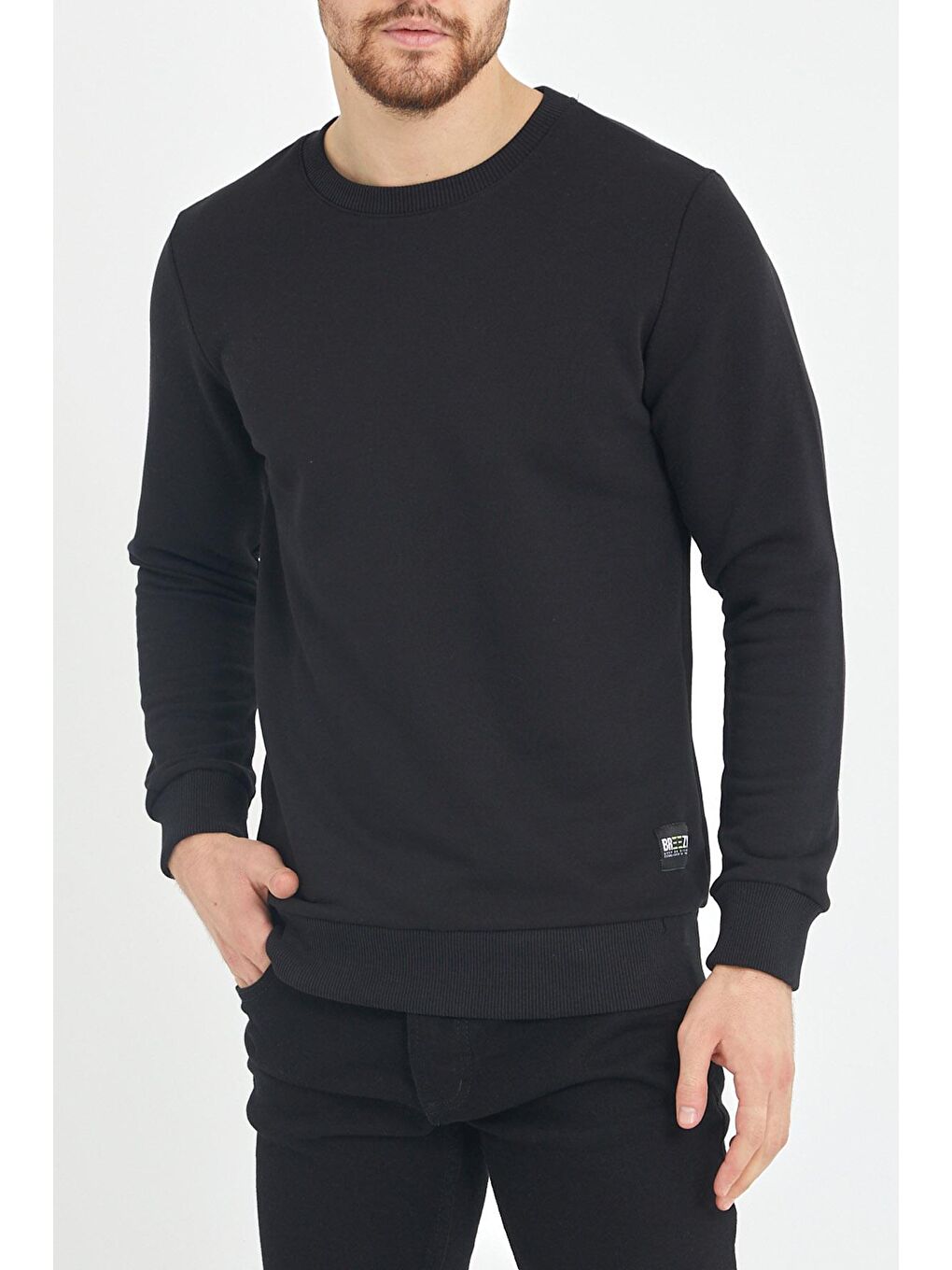 Siyah Yumuşak Dokulu Basic Bisiklet Yaka Sweatshirt 1KXE8-44486-02-2