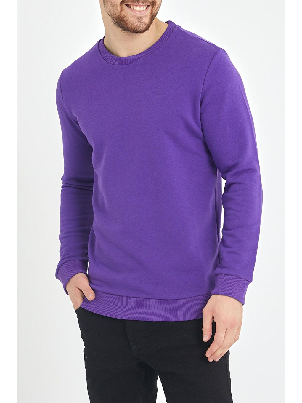 Mor Yumuşak Dokulu Basic Bisiklet Yaka Sweatshirt 1KXE8-44487-06-2