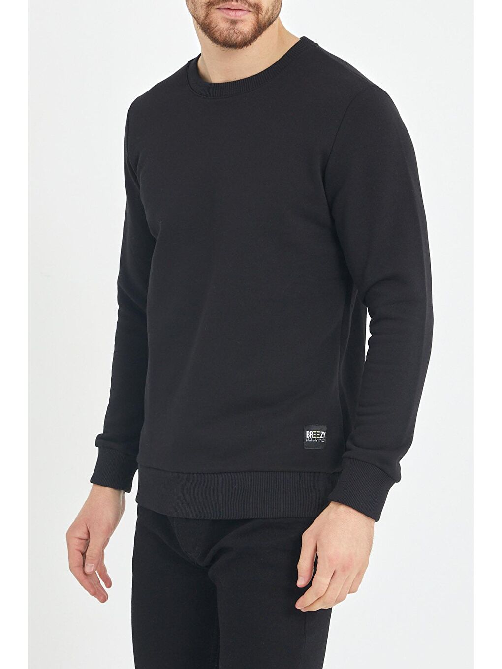 Siyah Yumuşak Dokulu Basic Bisiklet Yaka Sweatshirt 1KXE8-44486-02-3