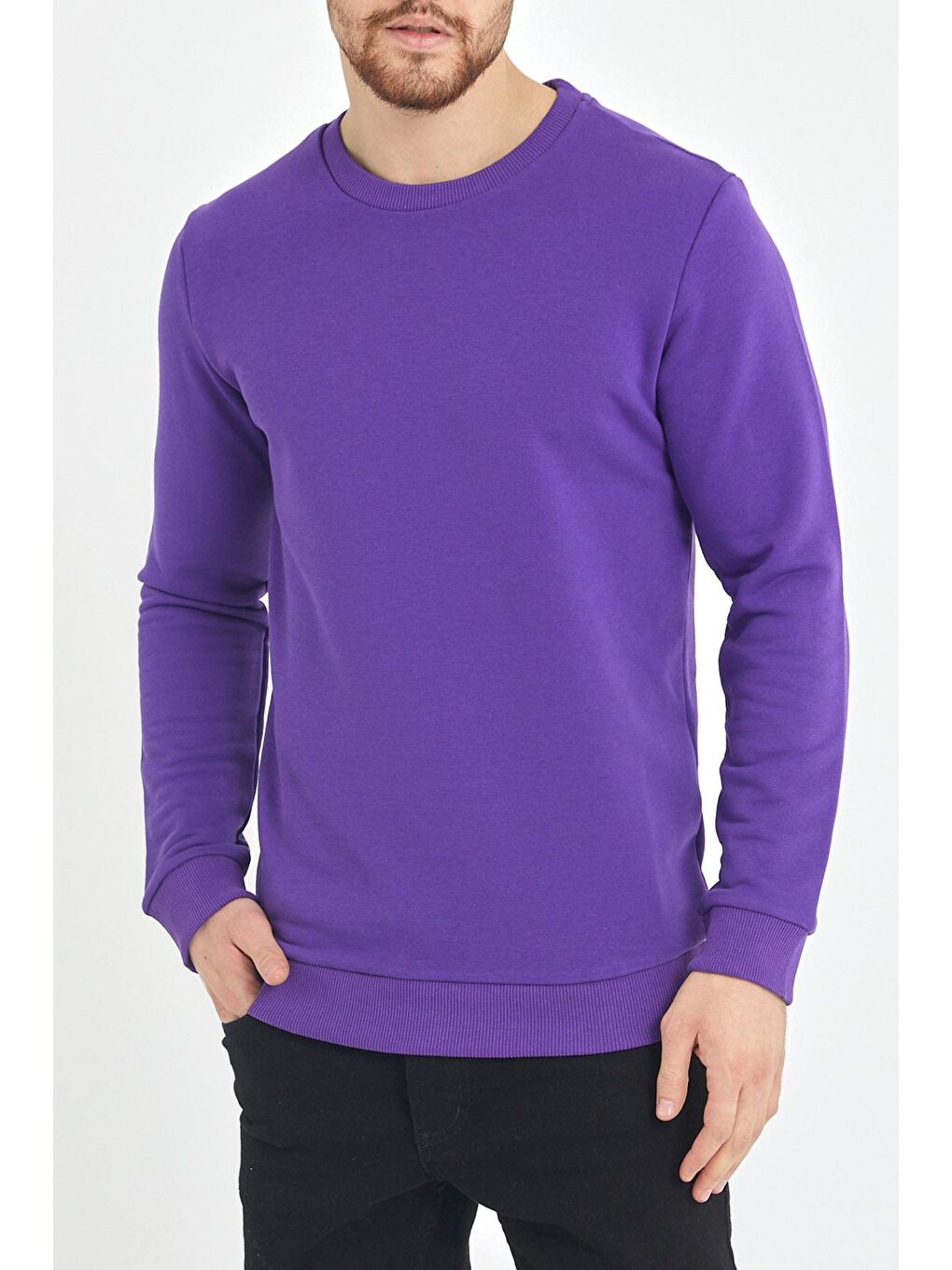 Mor Yumuşak Dokulu Basic Bisiklet Yaka Sweatshirt 1KXE8-44487-06-3