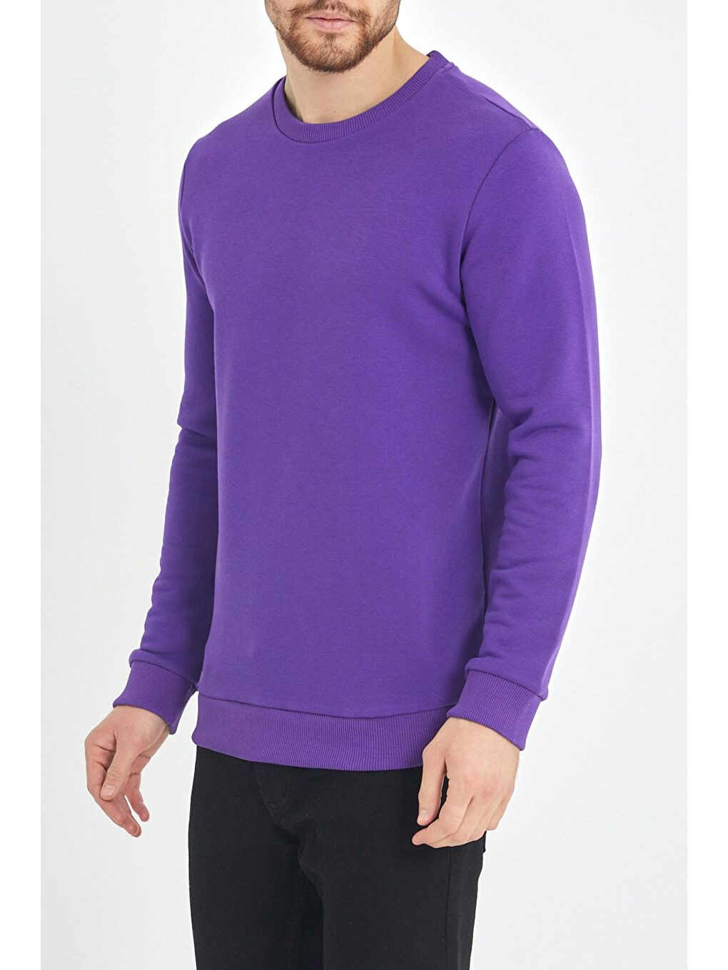 Mor Yumuşak Dokulu Basic Bisiklet Yaka Sweatshirt 1KXE8-44487-06-4