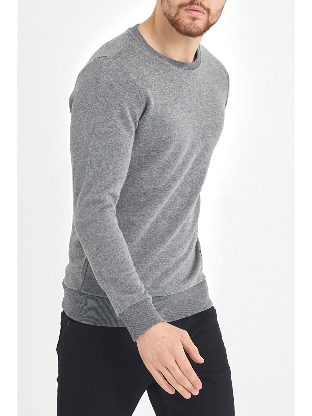 Gri Yumuşak Dokulu Basic Bisiklet Yaka Sweatshirt 1KXE8-44486-03