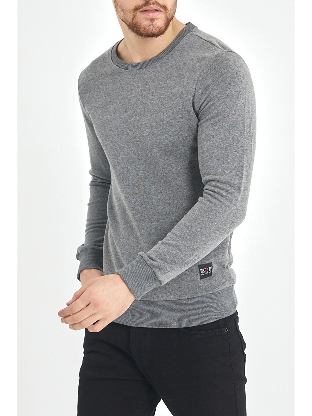 Gri Yumuşak Dokulu Basic Bisiklet Yaka Sweatshirt 1KXE8-44486-03-1