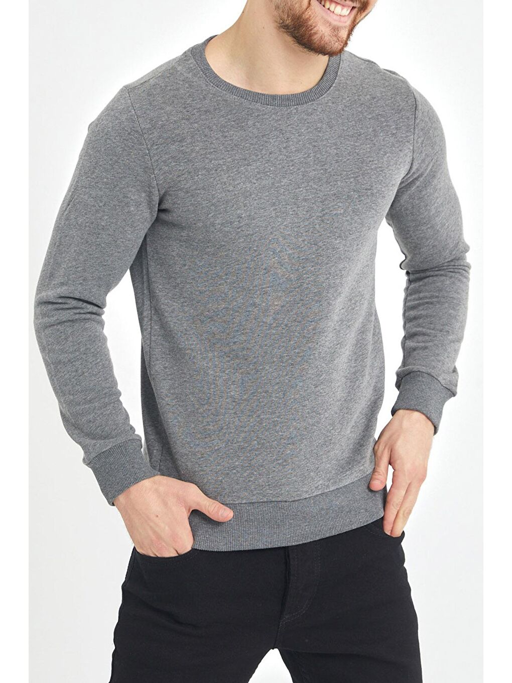 Gri Yumuşak Dokulu Basic Bisiklet Yaka Sweatshirt 1KXE8-44486-03-2