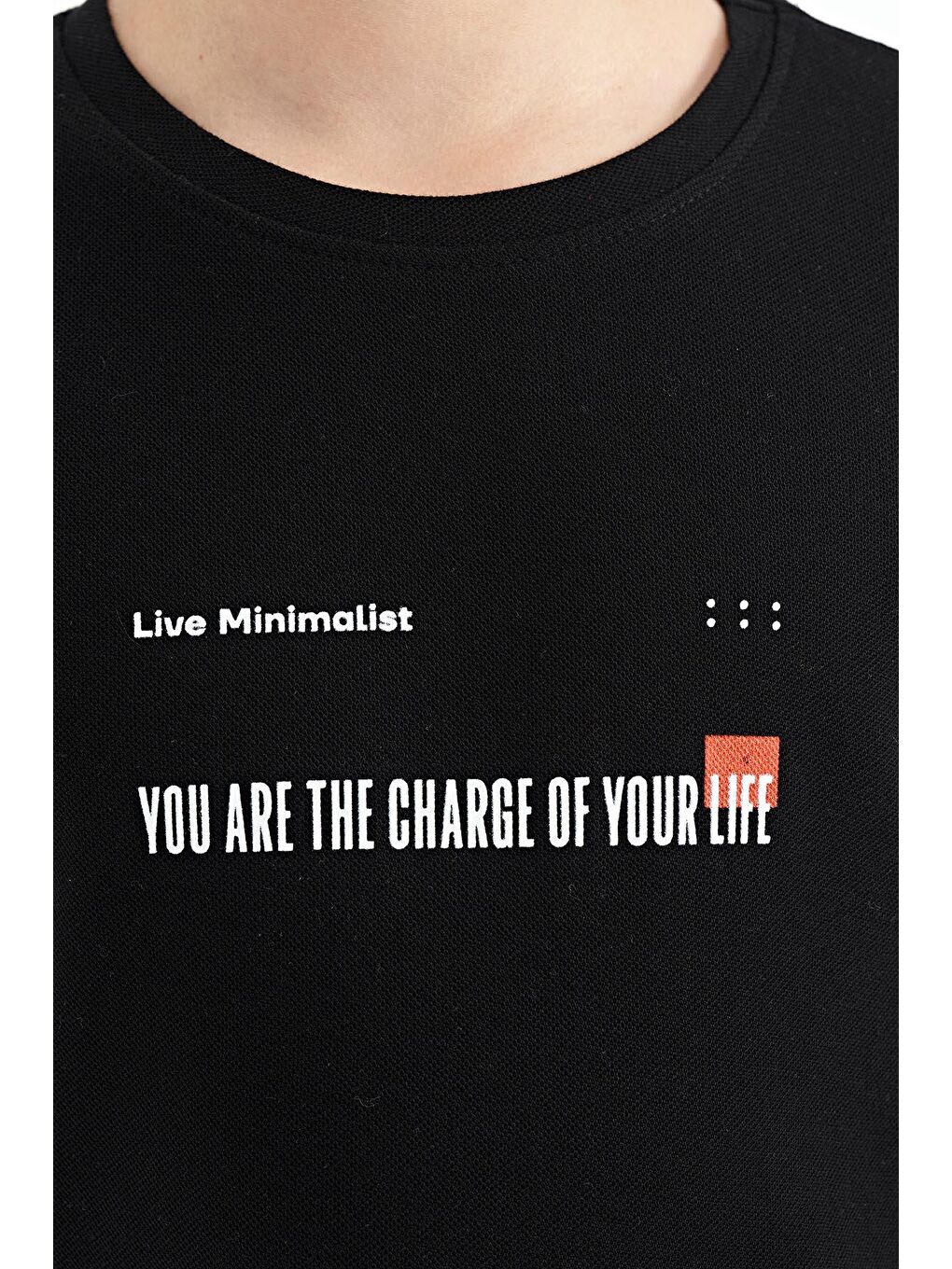 TOMMYLIFE Siyah Baskı Detaylı O Yaka Standart Kalıp Erkek  Çocuk T-Shirt - 11117 - 1