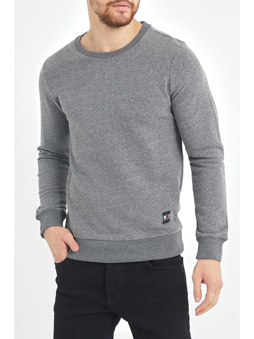 Gri Yumuşak Dokulu Basic Bisiklet Yaka Sweatshirt 1KXE8-44486-03-3
