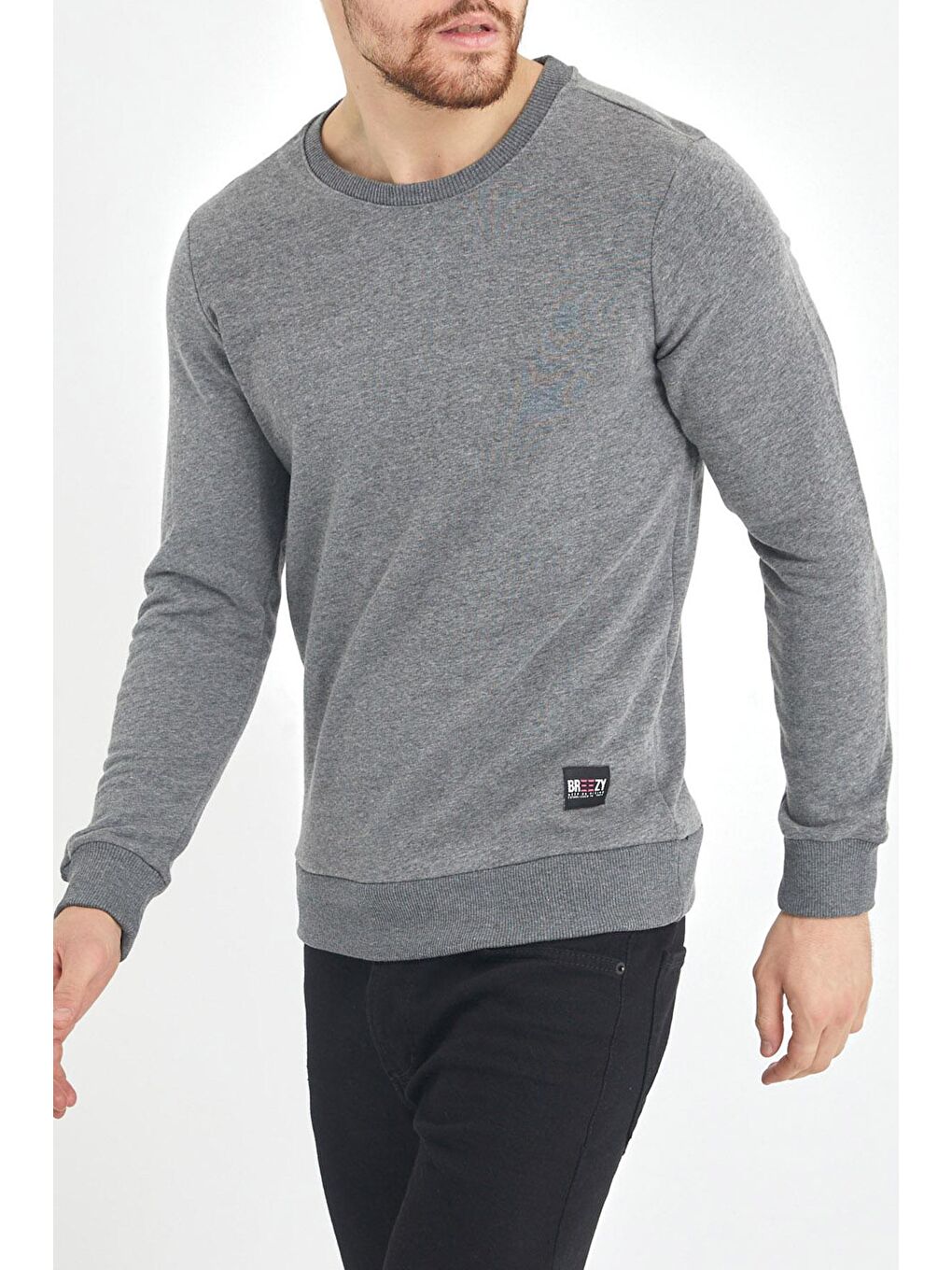 Gri Yumuşak Dokulu Basic Bisiklet Yaka Sweatshirt 1KXE8-44486-03-4