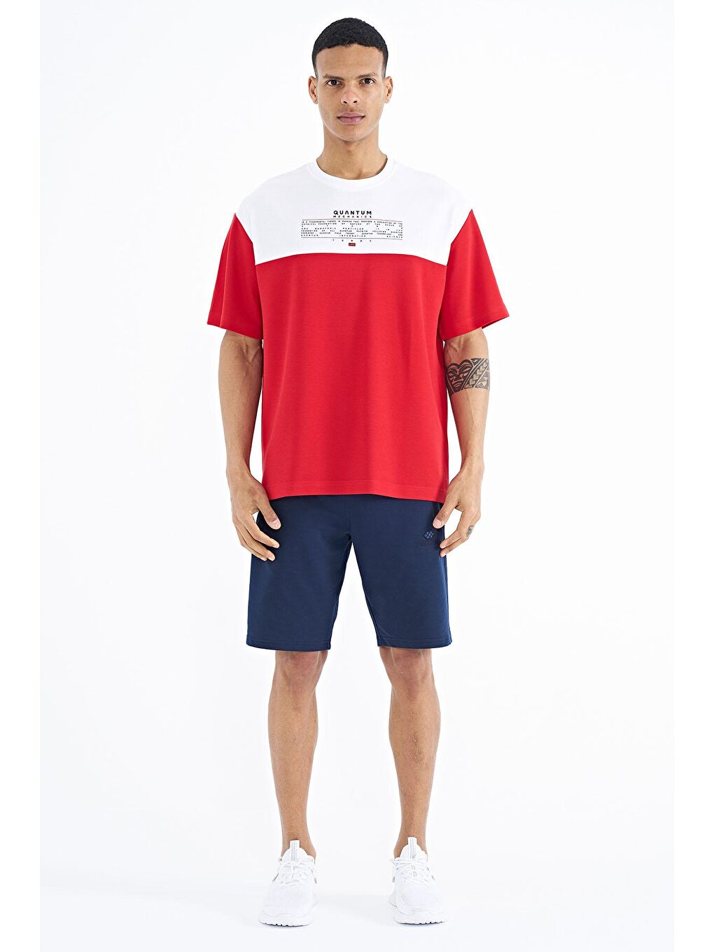 TOMMYLIFE Kırmızı Renk Geçişli Baskı Detaylı O Yaka Oversize Erkek T-shirt - 88225 - 1