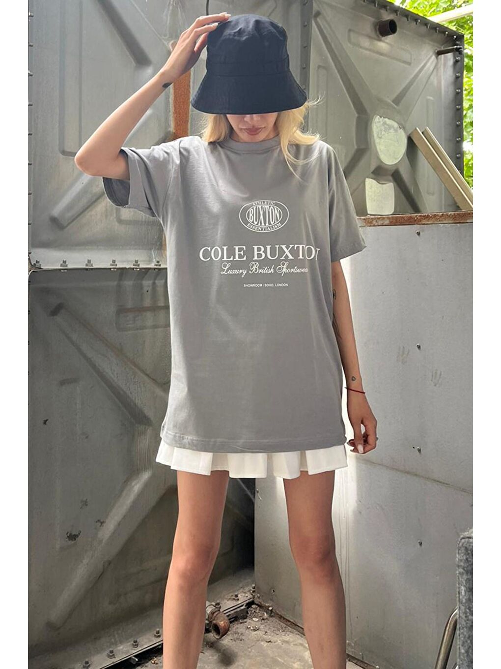 Boyalı Gri Baskılı Oversize Tişört Mg1512