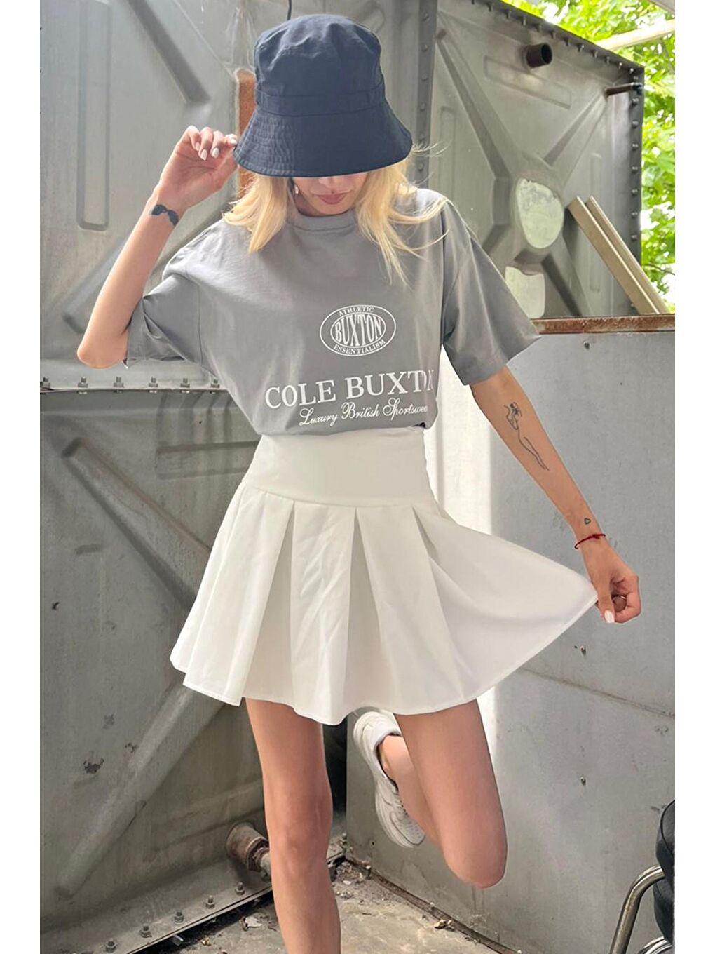 Boyalı Gri Baskılı Oversize Tişört Mg1512-1