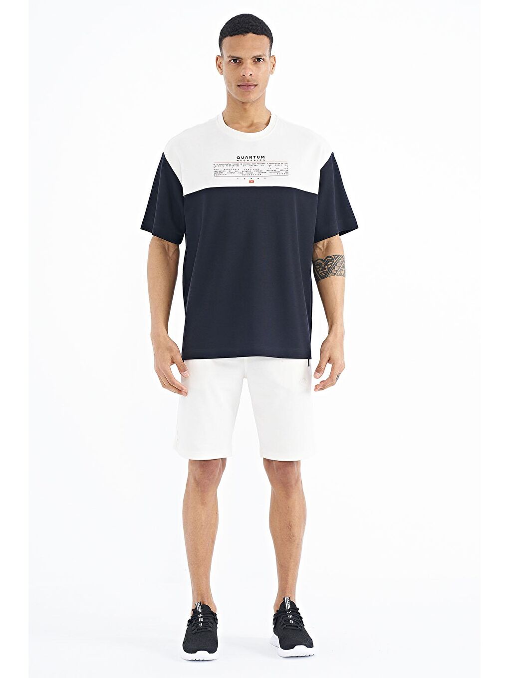 TOMMYLIFE Lacivert Renk Geçişli Baskı Detaylı O Yaka Oversize Erkek T-shirt - 88225 - 1