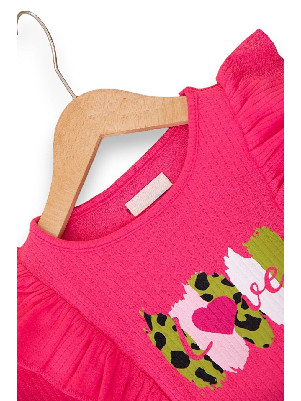 Pembe Kız Çocuk 2-3-4-5-6 Yaş, Mevsimlik Fırfırlı Tiril Tiril Dokuma Pantalonlu Alt Üst Takım-2