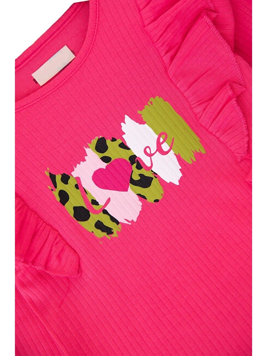 Pembe Kız Çocuk 2-3-4-5-6 Yaş, Mevsimlik Fırfırlı Tiril Tiril Dokuma Pantalonlu Alt Üst Takım-3