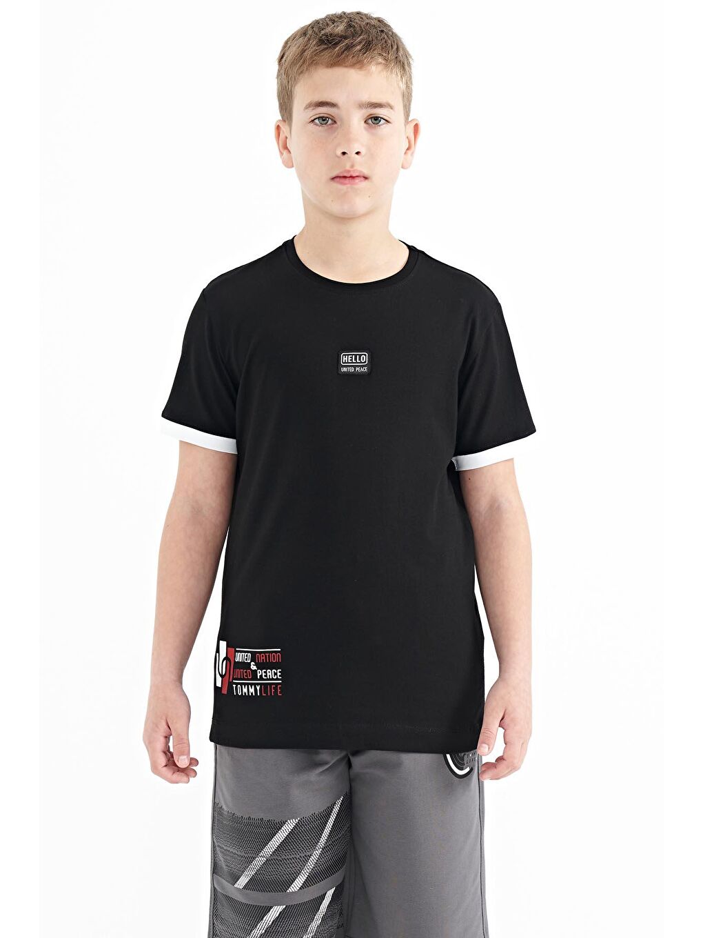 TOMMYLIFE Siyah Baskılı Standart Kalıp O Yaka Erkek Çocuk T-Shirt - 11097