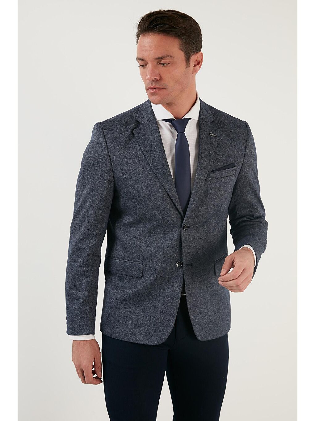 Lacivert Regular Fit 6 Drop Tek Yırtmaçlı Blazer Ceket 216FASERA-1